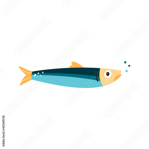 Anchovy fish vector illustration. Small salted forage fish of the family Engraulidae. Peruvian Anchovet. Fatty fish. Tasty food. Healthy seafood food. California anchovy