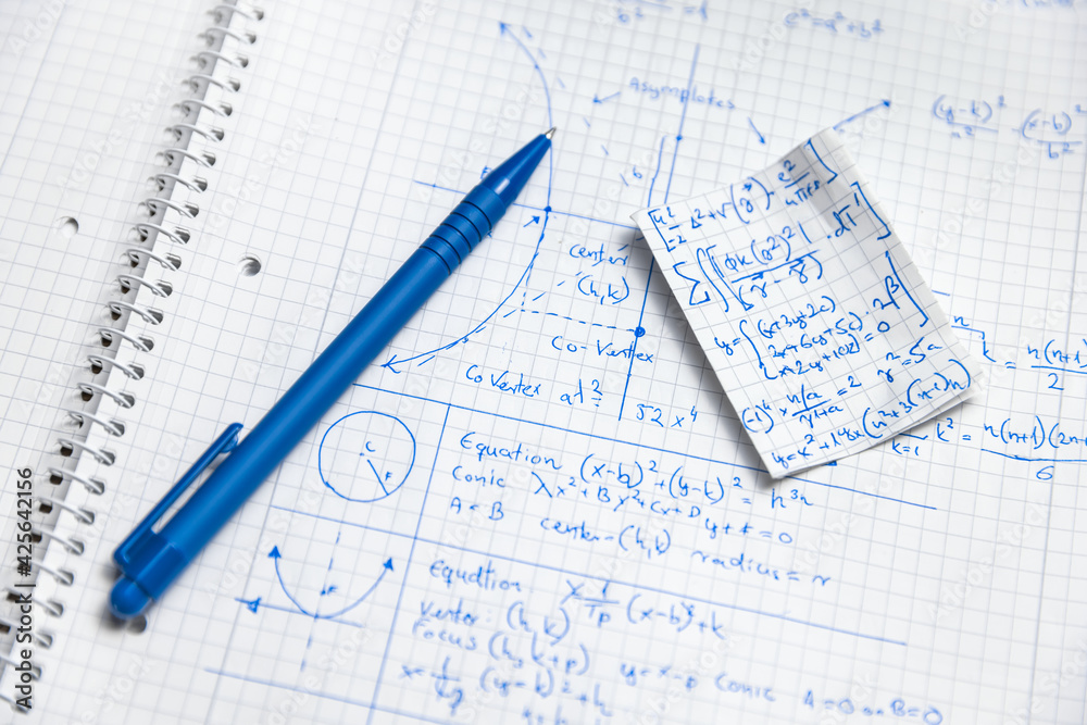 Math handwriting in notebook closeup Math handwriting in notebook closeup