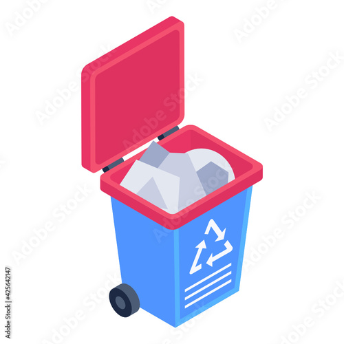 
A recycle bin icon in isometric trendy design 

