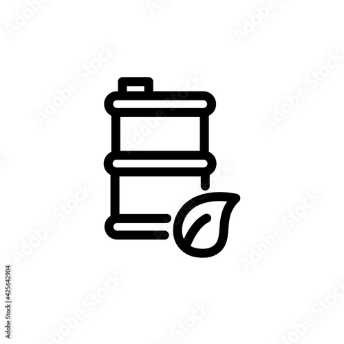 Ecology Icon, fuel drum, Oil barrel line and leaf icon. Biofuel barrel line icon. Biomass energy concept. Drum with eco friendly fuel. Alternative sustainable resources. Renewable energy.