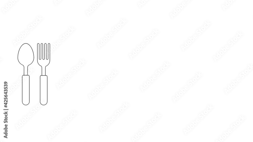 Fork and scoon illustrated in black on white.