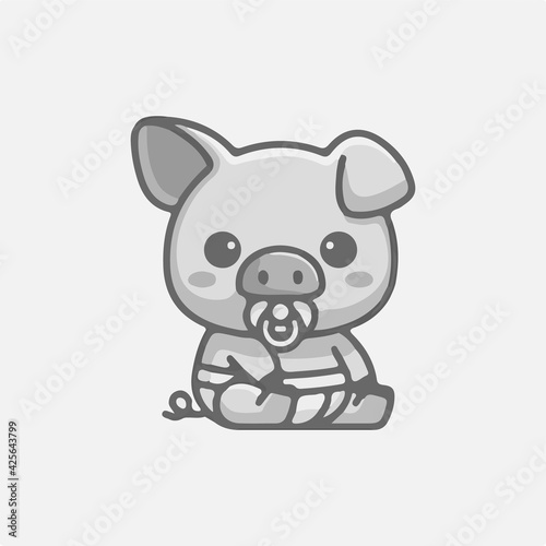 Child Pig. Chinese New Year.Pig.Happy pig. Animal logo. Vector isolated picture on a white background.