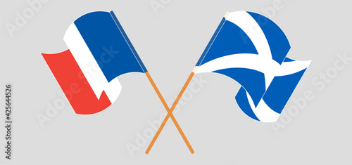 Crossed and waving flags of France and Scotland