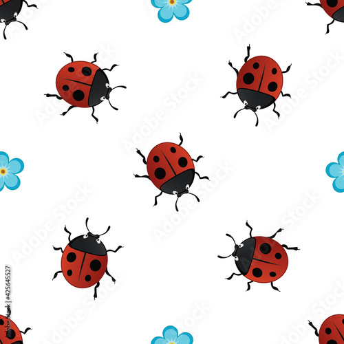 vector summer seamless pattern with red ladybirds-02 © Nina