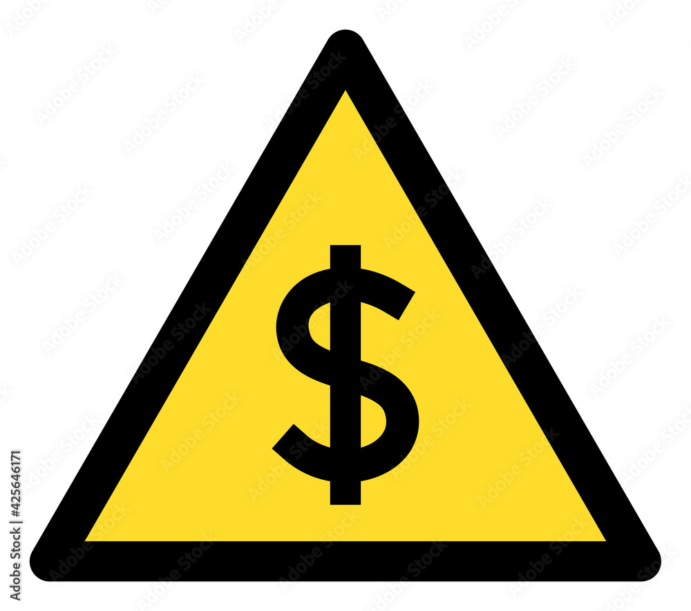 Dollar warning icon with flat style. Isolated raster dollar warning icon image on a white background. Dollar warning icon with flat style. Isolated raster dollar warning icon image on a white background.