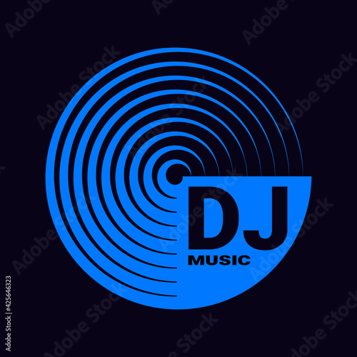 Music disk, poster with vinyl record. Album cover, flyer, logo for recording studio, dj disc icon.