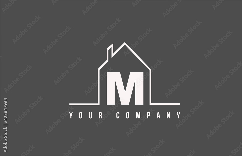 M alphabet letter icon logo of a home. Real estate house design for company and business identity with line M alphabet letter icon logo of a home. Real estate house design for company and business identity with line