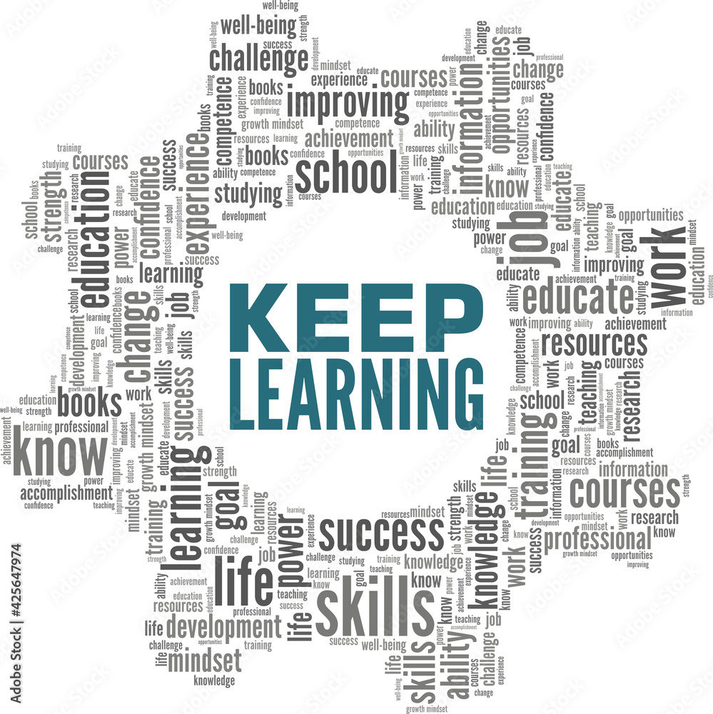 Keep learning vector illustration word cloud isolated on a white background.