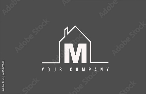 M alphabet letter icon logo of a home. Real estate house design for company and business identity with line