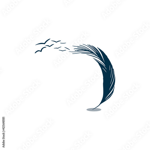  feather pen logo template. Ink and quill pen vector design. Writer illustration