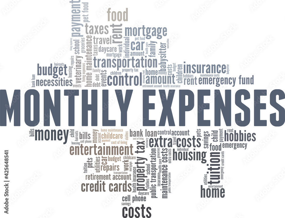 Fototapeta premium Monthly expenses vector illustration word cloud isolated on a white background.