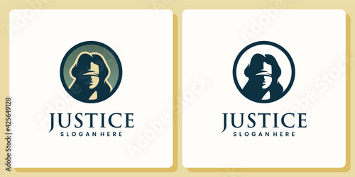 justice ,woman blind ,silhouette, logo design template
