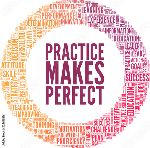 Practice makes perfect vector illustration word cloud isolated on a white background.