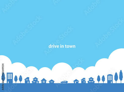 街並みと車のベクターイラスト1