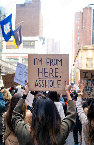 Times square take over, march against asian hate crimes times square/midtown, Manhattan NYC USA. April 4th, 2021