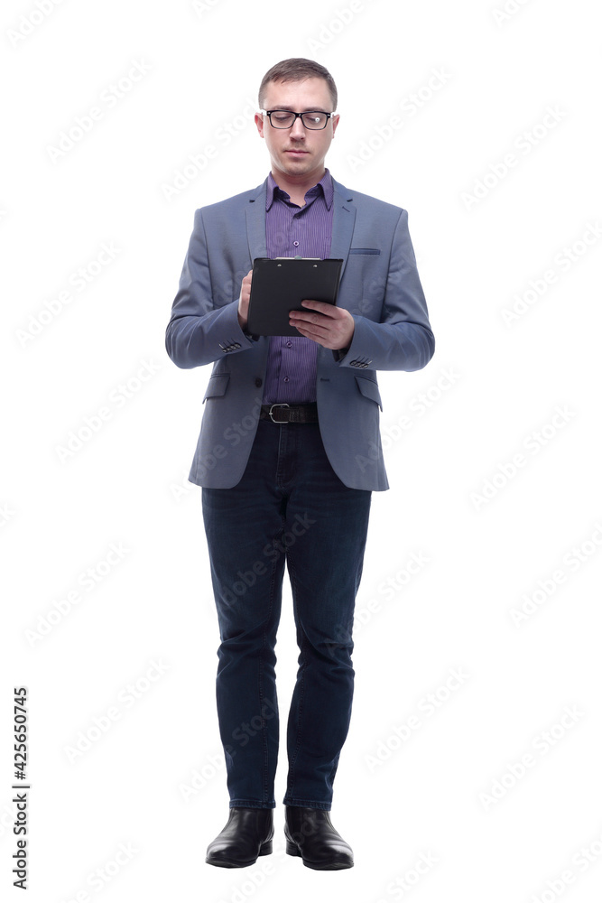 Attractive middle-aged man writing on clipboard Attractive middle-aged man writing on clipboard