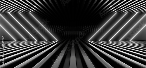 Wallpaper Mural A dark corridor lit by white neon lights. Reflections on the floor and walls. 3d rendering image. Torontodigital.ca