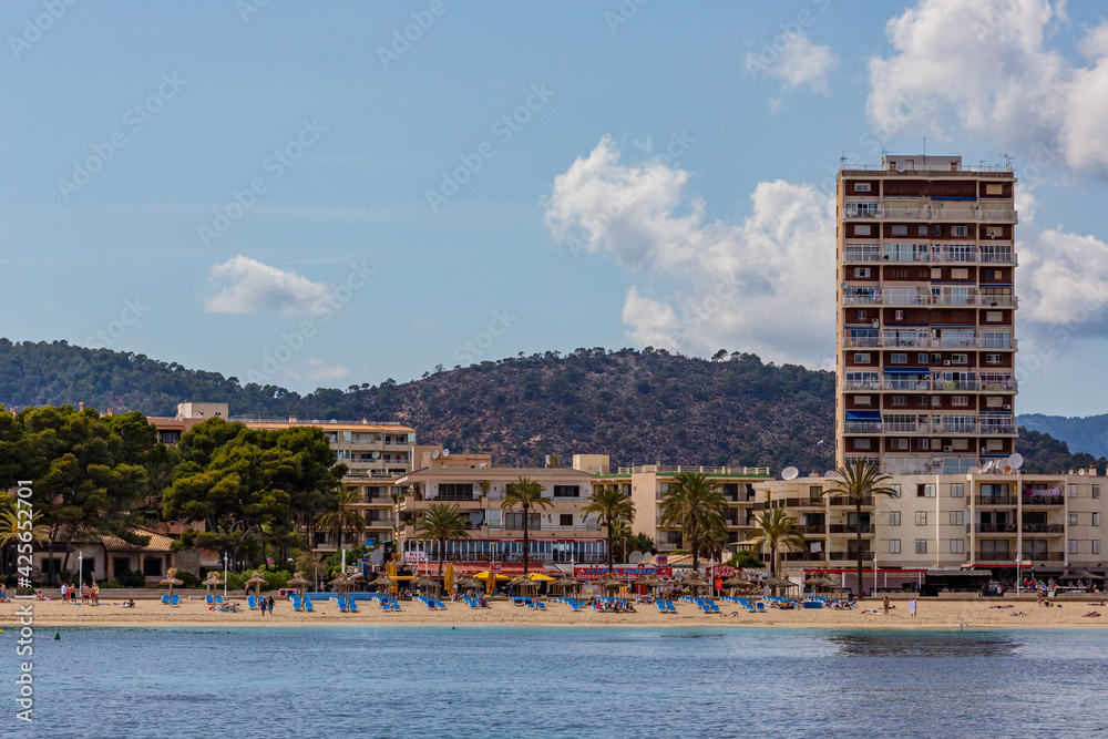 Magaluf panoramic view of the beach with hotels, majorca, spain