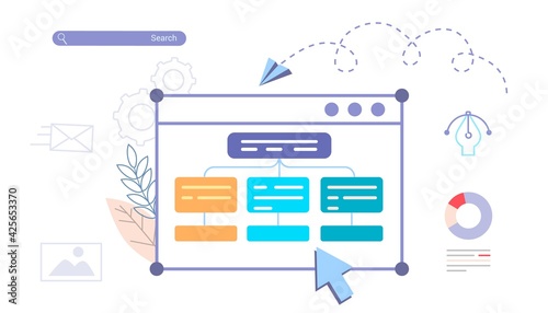 Building website project as programming homepage process Vector illustration concepts for website and mobile website development Abstract design work activity and web elements layout