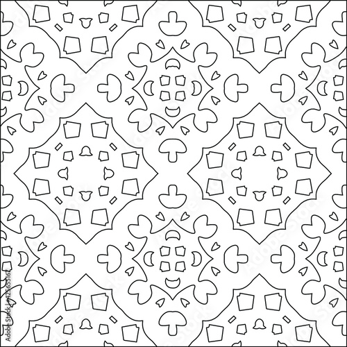  Geometric vector pattern with triangular elements. Seamless abstract ornament for wallpapers and backgrounds. Black and white colors. 