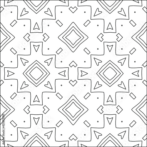  Geometric vector pattern with triangular elements. Seamless abstract ornament for wallpapers and backgrounds. Black and white colors. 