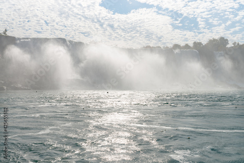 View at the American Falls from the Niagara river at the sunrise