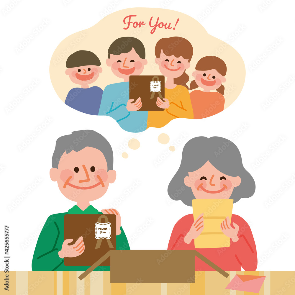 敬老の日 プレゼントが届く老夫婦 敬老の日 プレゼントが届く老夫婦