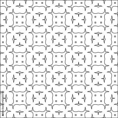  Geometric vector pattern with triangular elements. Seamless abstract ornament for wallpapers and backgrounds. Black and white colors. 