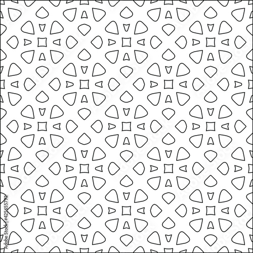  Geometric vector pattern with triangular elements. Seamless abstract ornament for wallpapers and backgrounds. Black and white colors. 