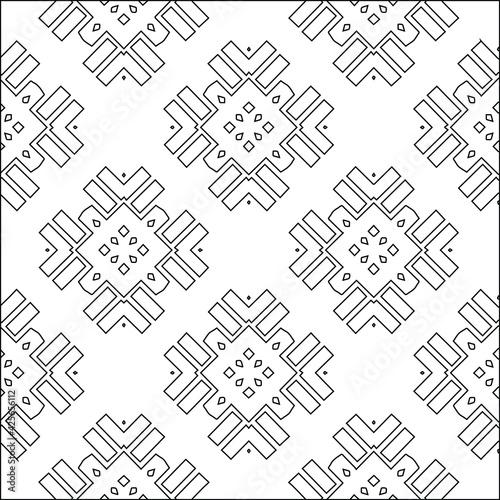 Geometric vector pattern with triangular elements. Seamless abstract ornament for wallpapers and backgrounds. Black and white colors. 