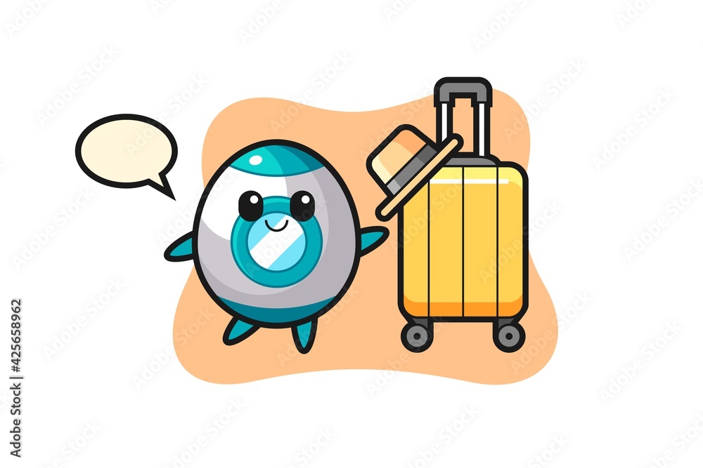 rocket cartoon illustration with luggage on vacation