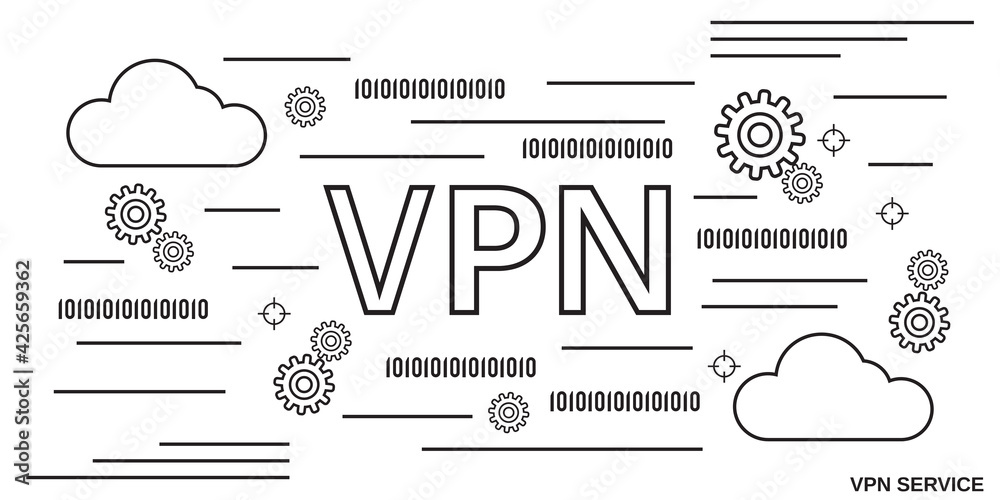 VPN service thin line art style vector concept illustration VPN service thin line art style vector concept illustration