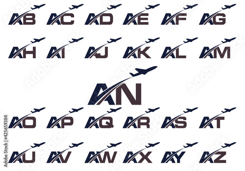 Initial Letter with Aviation Logo Design  Air  Airline  Airplane  and Travel Logo template.