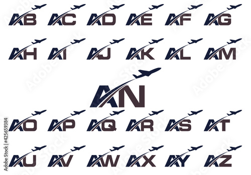Initial Letter with Aviation Logo Design, Air, Airline, Airplane, and Travel Logo template.