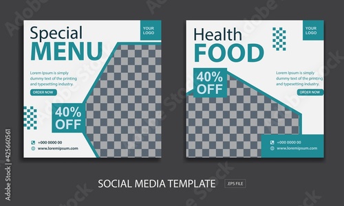 restaurant and food template, for special menu and health food, Suitable for social media post and web internet ads. Vector illustration with photo college