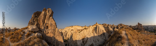 The picturesque panorama of Cappadocia at sunset, amazing Turkey, Mountains and rock formation, big size image, Goreme national park, Love valley, open air museum, ancient region of Anatolia, Unesco