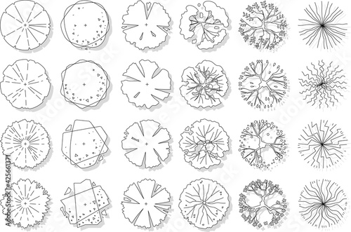 vector set of top view tree isolated on white background