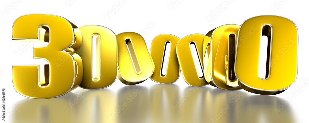 Fototapeta premium 3 000 000 gold 3D illustration on white background with clipping path.