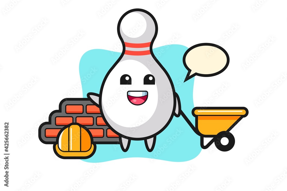 Cartoon character of bowling pin as a builder