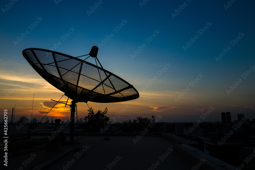 satellite dish at sunset