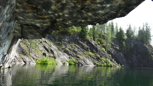 Caves and grottos Marble Canyon. Ruskeala. Karelia. 4K.