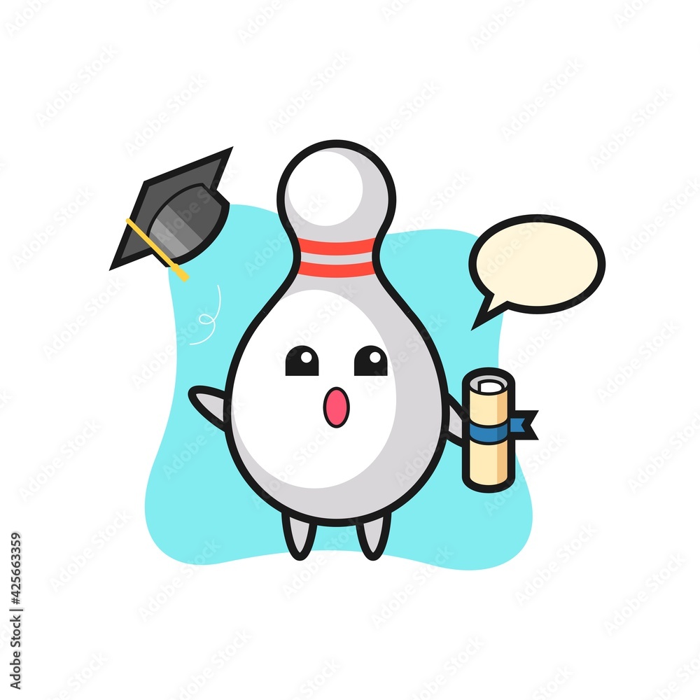 Illustration of bowling pin cartoon throwing the hat at graduation Illustration of bowling pin cartoon throwing the hat at graduation