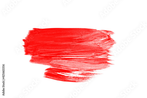 red bright paint brush stroke on white background, jagged edges, grunge, freehand draw, blank template for designer, announcement, sale message