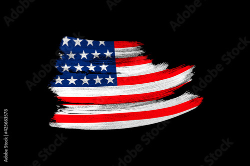 creative american national flag grunge, brushstroke USA flag on black isolated background, concept of politics, global business, international cooperation