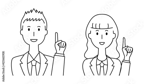 学生服を着て指差しで説明をする男女のベクターイラスト