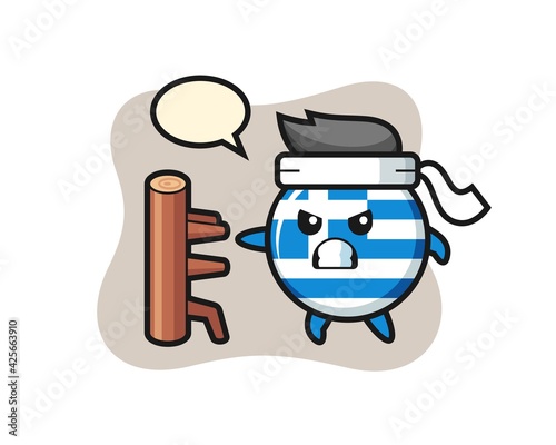 greece flag badge cartoon illustration as a karate fighter