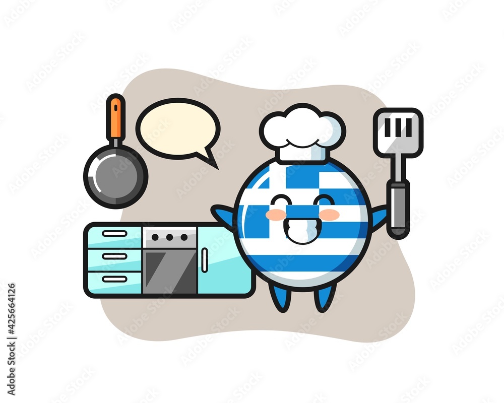 greece flag badge character illustration as a chef is cooking greece flag badge character illustration as a chef is cooking