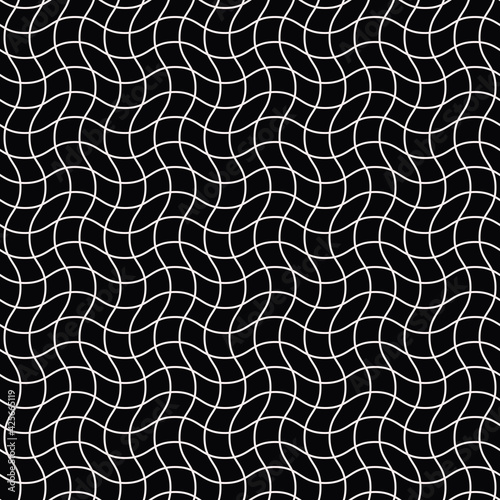 Seamless black mesh. Wavy white lines made same network.