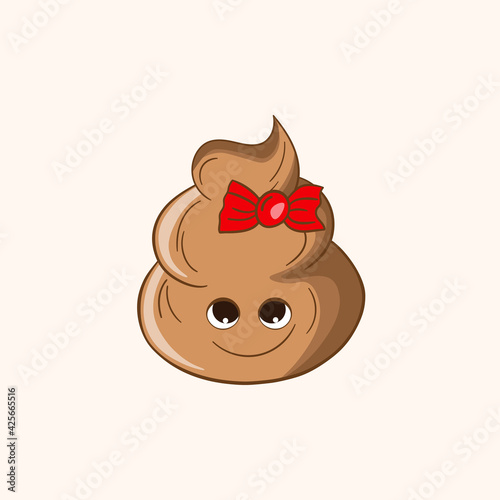 Cartoon poo, template feces icon. Kawaii poop isolated on white background. Shit pattern, evil turd. Vector illustration for invitation, poster, card, fabric, textile. Doodle style