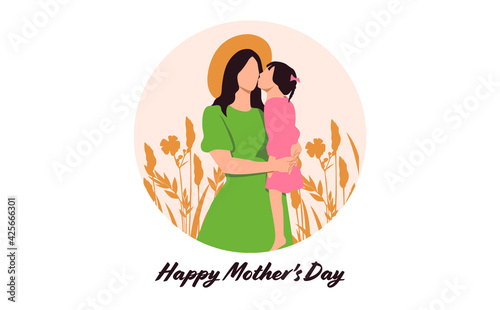 Mothers day greeting - woman holding her daughter cheek kiss to mother